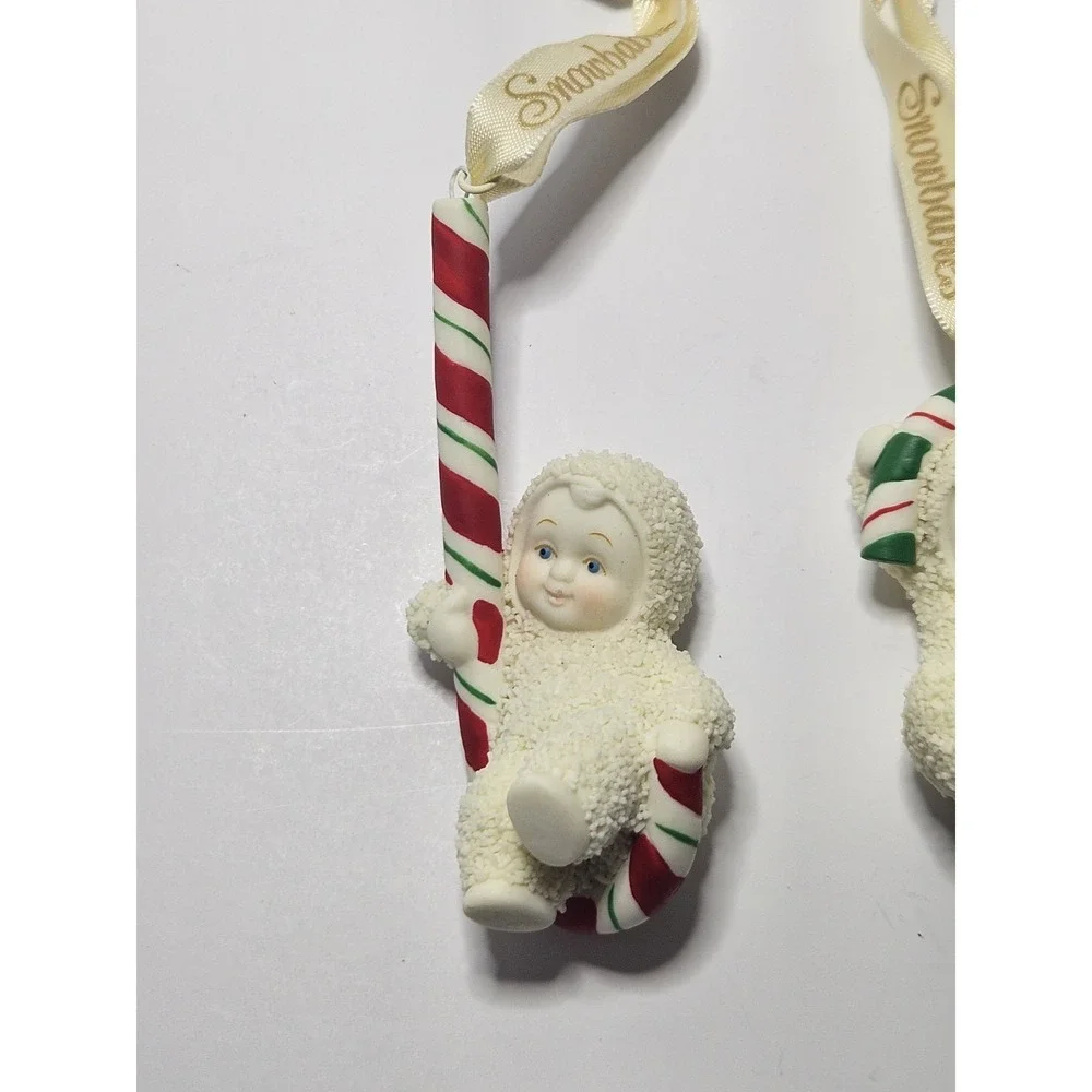 Department 56 Snowbabies Candy Cane Dance Christmas Ornament Set of 2 Bisque